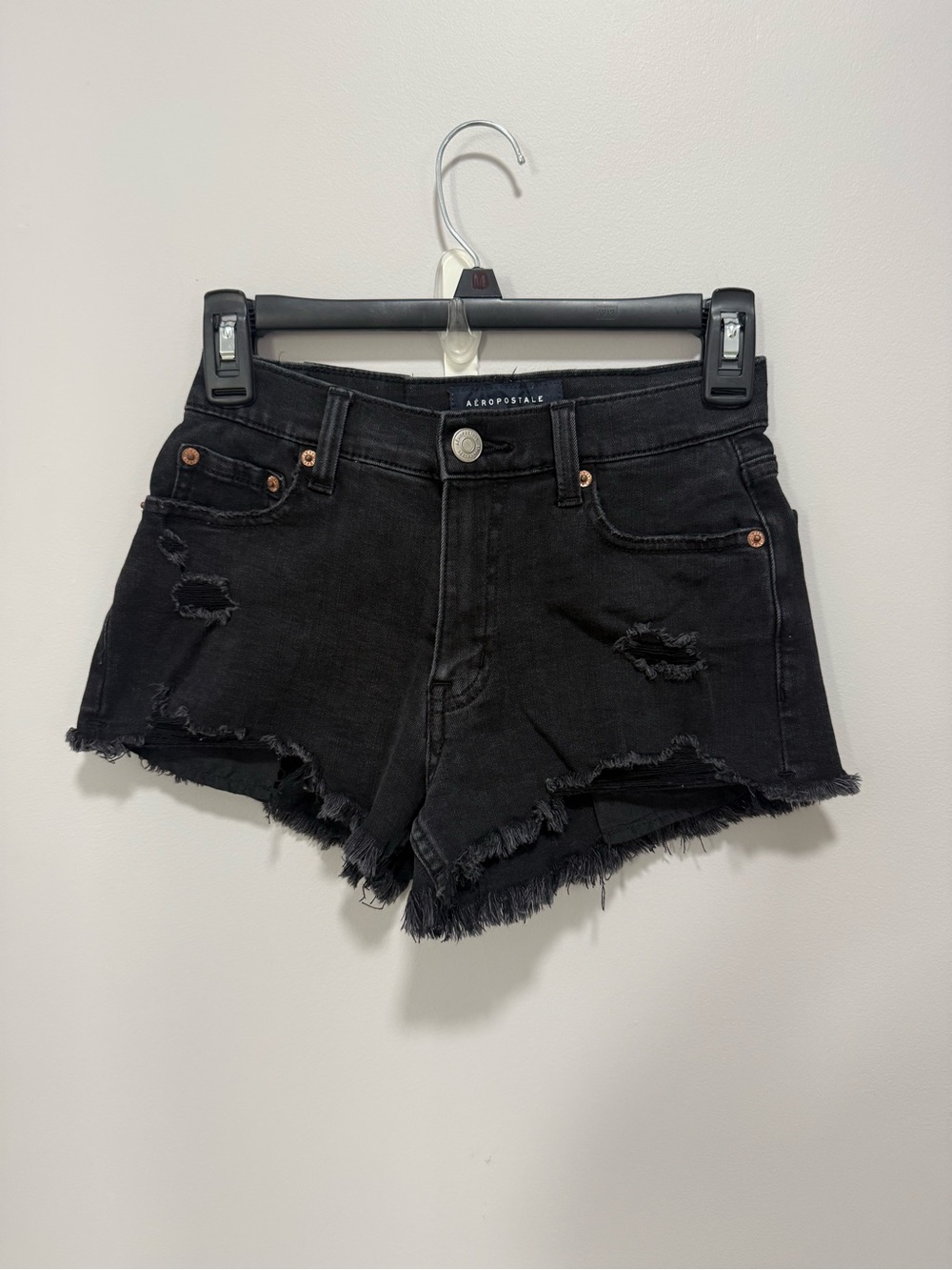 Aeropostale Black Distressed Frayed Hem Denim Shorts